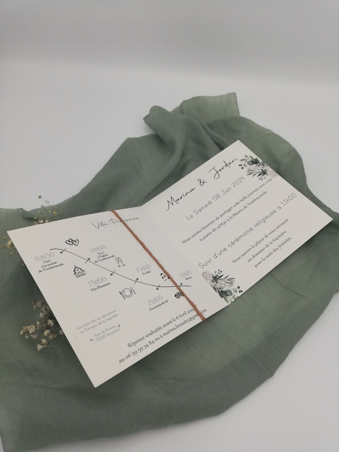 Faire part mariage vert sauge