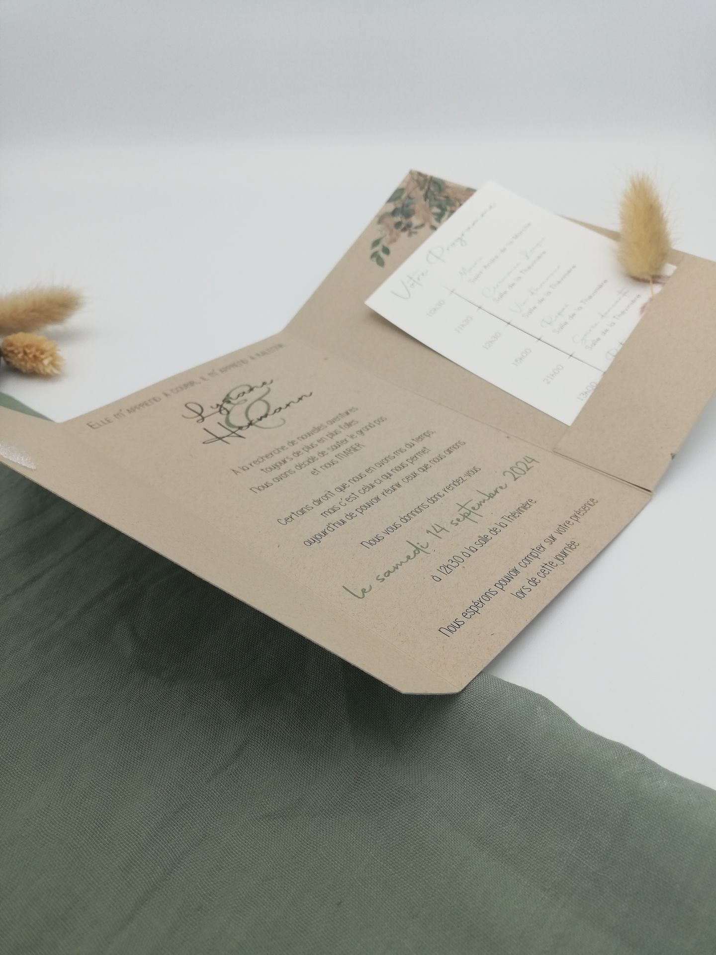 Faire part mariage pampa eucalyptus